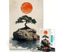 Puzzle per ragazzi da 1000 pezzi, albero bonsai tradizionale e sole rosso, bordo perfetto, divertente gioco mentale, regalo, accogliente e divertente, decorazione natalizia da parete (38x26cm)