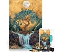 Puzzle per ragazzi da 1000 pezzi Albero della vita Cascata Taglio preciso Decorazione Giocattolo creativo divertente Pace Gioco Gioco Natale Opera d'arte (38x26cm)