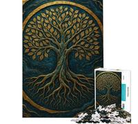 Puzzle per ragazzi da 1000 pezzi Albero della Vita dorato su sfondo verde acqua Puzzle per adulti gioco rompicapo ideale per passare il tempo durante le vacanze compleanni