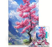 Puzzle per ragazzi da 1000 pezzi: albero di ciliegio in fiore in un paesaggio montano, giocattolo antistress, gara di velocità manuale, per rafforzare l'amore tra le coppie 38x26cm