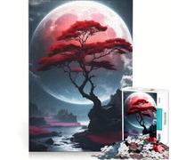 Puzzle per ragazzi da 1000 pezzi: albero rosso sotto una luna gigante decorazione da parete gioco impegnativo e stimolante regalo perfetto 50x75cm