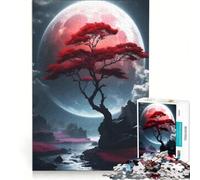 Puzzle per ragazzi da 1000 pezzi: Albero rosso sotto una luna gigante gioco educativo difficoltà elevata collezione d'artista belle arti 38x52cm