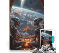 Puzzle per ragazzi da 1000 pezzi: alieni che osservano la Terra dal finestrino di un'astronave, giochi per famiglie, assemblaggio di figure, per rafforzare l'amore tra le coppie 38x52cm