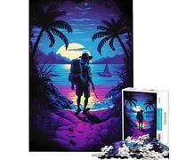 Puzzle per ragazzi da 1000 pezzi "Alone at The Night Beach" per compleanno Natale gioco per rafforzare i ricordi decorazione da parete adatto a persone dai 14 anni in su (38x26cm)