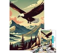 Puzzle per ragazzi da 1000 pezzi Aquila calva in volo sopra le montagne Gioco stimolante e rompicapo Difficile Ottimo regalo (Dimensioni 38x52cm)