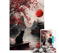 Puzzle per ragazzi da 1000 pezzi astratto felino sotto la montagna luna Puzzle per adulti gioco per famiglie gara di velocità manuale regali di Natale e compleanno (dimensioni 50x75cm)