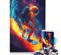 Puzzle per ragazzi da 1000 pezzi: astronauta che fa surf sul fuoco, gioco interattivo, passatempo ideale per le vacanze a casa, con poster e foglio di curiosità abbinati, 38x26cm