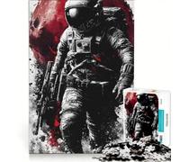 Puzzle per ragazzi da 1000 pezzi: astronauta con fucile e luna rossa, gioco educativo, divertente antistress, ottimo regalo per gli appassionati di videogiochi, 50x75cm