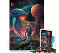Puzzle per ragazzi da 1000 pezzi,Astronauta,Incontro con l'alieno,Taglio premium,Divertente,Gioco intelligente,Regalo,Gioco facile,Opera d'arte natalizia (50x75cm)