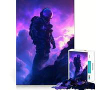 Puzzle per ragazzi da 1000 pezzi: Astronauta nella nebulosa viola,taglio premium,divertente,intelligente,regalo,gioco facile,pezzo artistico natalizio (38x52cm)