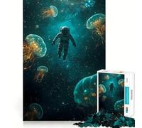 Puzzle per ragazzi da 1000 pezzi: Astronauta nello spazio con meduse,giunture lisce,divertente,gioco stimolante per la mente,rilassante,regalo di compleanno (50x75cm)