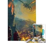 Puzzle per ragazzi da 1000 pezzi Attacco del drago al castello Gioco per famiglie giocattolo avvincente per coltivare la pazienza Un'ottima idea regalo una vera opera d'arte (dimensioni 38x26cm)