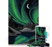 Puzzle per ragazzi da 1000 pezzi: Aurora boreale su lago di montagna,taglio premium,divertente,gioco intelligente,regalo,gioco facile,pezzo artistico natalizio (50x75cm)