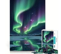 Puzzle per ragazzi da 1000 pezzi Aurora boreale su sfondo ghiacciato Taglio premium Divertente Gioco intelligente Regalo Gioco facile da giocare Opera d'arte natalizia (38x26cm)