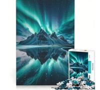 Puzzle per ragazzi da 1000 pezzi: Aurora boreale sulle montagne, gioco interattivo, ideale per passare il tempo durante le vacanze, con poster e foglio di curiosità abbinati, 50x75cm