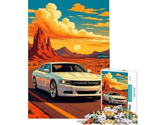 Puzzle per ragazzi da 1000 pezzi Auto bianca sulla strada per Las Vegas Gioco rompicapo difficile e stimolante antistress adatto a ragazzi dai 14 anni in su (38x26cm)