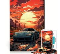 Puzzle per ragazzi da 1000 pezzi Auto su strada al tramonto,Taglio preciso,Divertimento,Risoluzione di problemi,Relax,Divertimento,Decorazione natalizia (38x26cm)