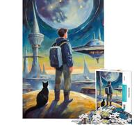 Puzzle per ragazzi da 1000 pezzi avventura spaziale con un gatto giocattolo educativo gioco impossibile taglio di precisione regalo di Babbo Natale segreto (dimensioni 75x50cm)