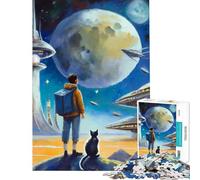 Puzzle per ragazzi da 1000 pezzi Avventura spaziale con un gatto gioco stimolante giocattolo educativo migliora la memoria regalo di Babbo Natale segreto (dimensioni 38x26cm)