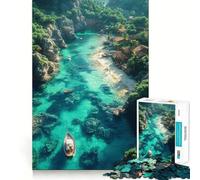 Puzzle per ragazzi da 1000 pezzi Baia tropicale con barche e villaggio Pezzi a incastro, gioco divertente e tranquillo Gioco artistico per compleanno (38x52cm)