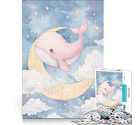 Puzzle per ragazzi da 1000 pezzi balena rosa sulla luna acquerello antistress sfida impegnativa rafforza l'amore tra le coppie 38x52cm