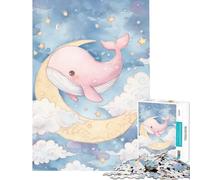 Puzzle per ragazzi da 1000 pezzi balena rosa sulla luna arte ad acquerello sfida educativa migliora la memoria gioco divertente per ragazzi dai 14 anni in su 38x26cm