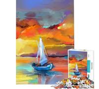 Puzzle per ragazzi da 1000 pezzi barca a vela al tramonto dipinto gioco educativo sfida giocattolo idee regalo gara di velocità manuale (dimensioni 75x50cm)