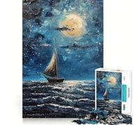 Puzzle per ragazzi da 1000 pezzi,Barca al chiaro di luna,Illustrazione dai bordi precisi,Gioco di concentrazione,Regalo,Gioco rilassante,Illustrazione di scena natalizia 50x75cm