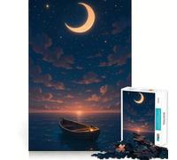 Puzzle per ragazzi da 1000 pezzi barca che galleggia sotto una luna crescente,disegno dai bordi precisi,gioco di concentrazione,regalo,gioco rilassante,scena natalizia 38x26cm