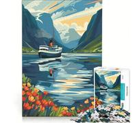 Puzzle per ragazzi da 1000 pezzi barca sul fiordo norvegese giochi educativi attività divertenti da fare a casa ideale come regalo 38x26cm