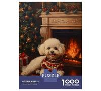 Puzzle Per Ragazzi Da 1000 Pezzi Bichon Frise in Sweater Christmas Dog by Fireplace Painting Puzzle Giochi Rilassanti Difficili Divertenti Attività A Casa, 38x26cm/1000pcs