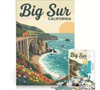 Puzzle per ragazzi da 1000 pezzi, Big Sur, California, giochi rilassanti, attività per famiglie, con poster abbinato e foglio di curiosità 50x75cm