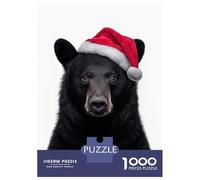 Puzzle Per Ragazzi Da 1000 Pezzi Black Bear with Christmas Santa Hat Puzzle Giochi Rilassanti Difficili Divertenti Attività A Casa, 38x26cm/1000pcs