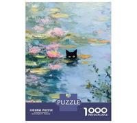 Puzzle Per Ragazzi Da 1000 Pezzi Black Cat in Water Lilies Painting Puzzle Per Adulti Gioco Pratico Decorazione Murale Regali Unici Per Compleanno E Natale 38x26cm/1000pcs