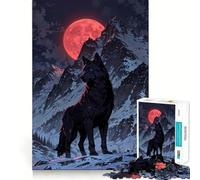 Puzzle per ragazzi da 1000 pezzi Blood Moon Alpha︰ Wolf Mountain King Exact Edge Art,gioco di concentrazione,regalo,gioco rilassante,illustrazione natalizia 38x52cm