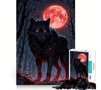 Puzzle per ragazzi da 1000 pezzi Blood Moon Hunter︰ Black Wolf con bordi precisi,gioco divertente e rilassante,regalo di Natale per la tranquillità 50x75cm