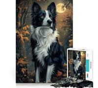 Puzzle per ragazzi da 1000 pezzi,Border Collie al chiaro di luna,disegno dai bordi precisi,gioco di concentrazione,regalo,gioco rilassante,scena natalizia 50x75cm