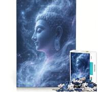 Puzzle per ragazzi da 1000 pezzi: Buddha in blu cosmico, gioco interattivo, ideale per passare il tempo durante le vacanze, con poster e foglio di curiosità abbinati, 38x52cm