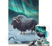 Puzzle per ragazzi da 1000 pezzi: Bue muschiato sotto l'aurora boreale gioco pratico per divertimento in famiglia ideale come regalo per tutta la famiglia 50x75cm