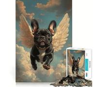 Puzzle per ragazzi da 1000 pezzi Bulldog francese nero con ali d'angelo | Omaggio per la perdita di un animale domestico,gioco creativo senza cuciture,attività per il tempo libero,regalo di Natale