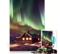 Puzzle per ragazzi da 1000 pezzi,cabina,aurore boreali,decorazione con taglio preciso,giocattolo creativo e divertente,gioco di pace,pezzo d'arte natalizio (50x75cm)
