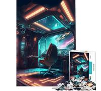 Puzzle per ragazzi da 1000 pezzi cabina di pilotaggio spaziale al neon giocattolo educativo gioco pratico di analisi e logica idee regalo (dimensioni 38x52cm)