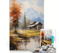 Puzzle per ragazzi da 1000 pezzi "Cabina sul fiume", gioco interattivo, ideale per passare il tempo durante le vacanze, con poster e foglio di curiosità abbinati, 38x52cm