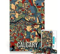 Puzzle per ragazzi da 1000 pezzi,Calgary,Canada,con mappa della città dai toni della terra,decorazione con ritagli precisi,gioco creativo e divertente,gioco di pace,pezzo d'arte natalizio (50x75cm)