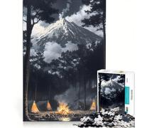 Puzzle per ragazzi da 1000 pezzi: Campeggio sotto il Monte Fuji, gioco interattivo, ideale per passare il tempo durante le vacanze, con poster e foglio di curiosità abbinati 50x75cm