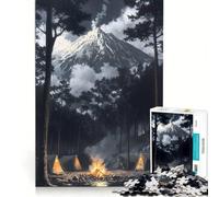 Puzzle per ragazzi da 1000 pezzi: Campeggio sotto il Monte Fuji, gioco interattivo, ideale per passare il tempo durante le vacanze, con poster e foglio di curiosità abbinati 38x52cm