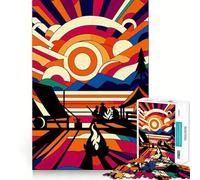 Puzzle per ragazzi da 1000 pezzi,campeggio,tramonto,Wpap Popart,taglio preciso,divertimento,risoluzione di problemi,relax,tempo libero,esposizione artistica natalizia (38x26cm)