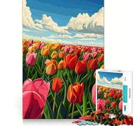 Puzzle per ragazzi da 1000 pezzi, campo di tulipani, incastro preciso, gioco di logica, divertente e tranquillo, ideale per compleanni e attività artistiche (50x75cm)