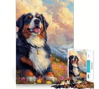 Puzzle per ragazzi da 1000 pezzi Cane da montagna bernese in un paesaggio montano | Ritratto di animale domestico tranquillo,disegno finemente ritagliato,attività stimolante per la mente,momento