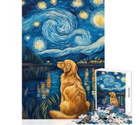 Puzzle per ragazzi da 1000 pezzi: cane dorato che guarda il cielo stellato Puzzle antistress decorazione da parete regalo di compleanno o unico (dimensioni 38x26cm)